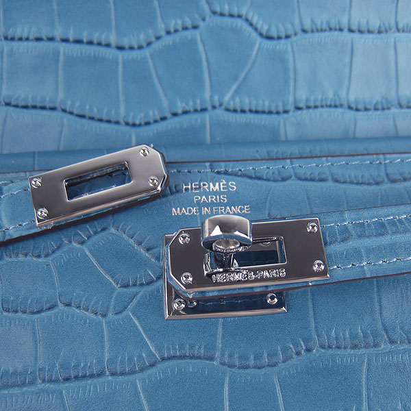 High Quality Hermes Kelly Crocodile Veins Long Clutch Bag Blue H009 Replica - Click Image to Close